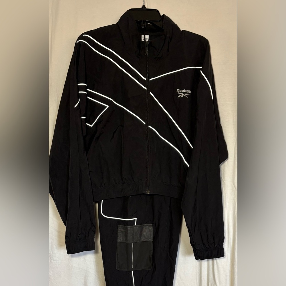 Reebok Black Tracksuit with White Piping Accents